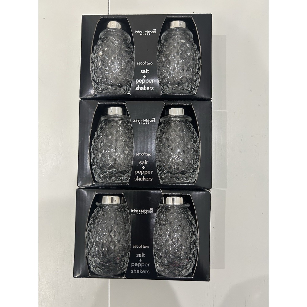 (3) John & Michael Textured Glass Salt Pepper Shaker Restaurant Catering Wedding